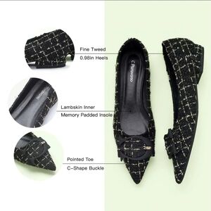 C. Paravano C Buckle Tweed Flats Aida Women’s EU 42 US 11.5 Pointed Toe Low Heel
